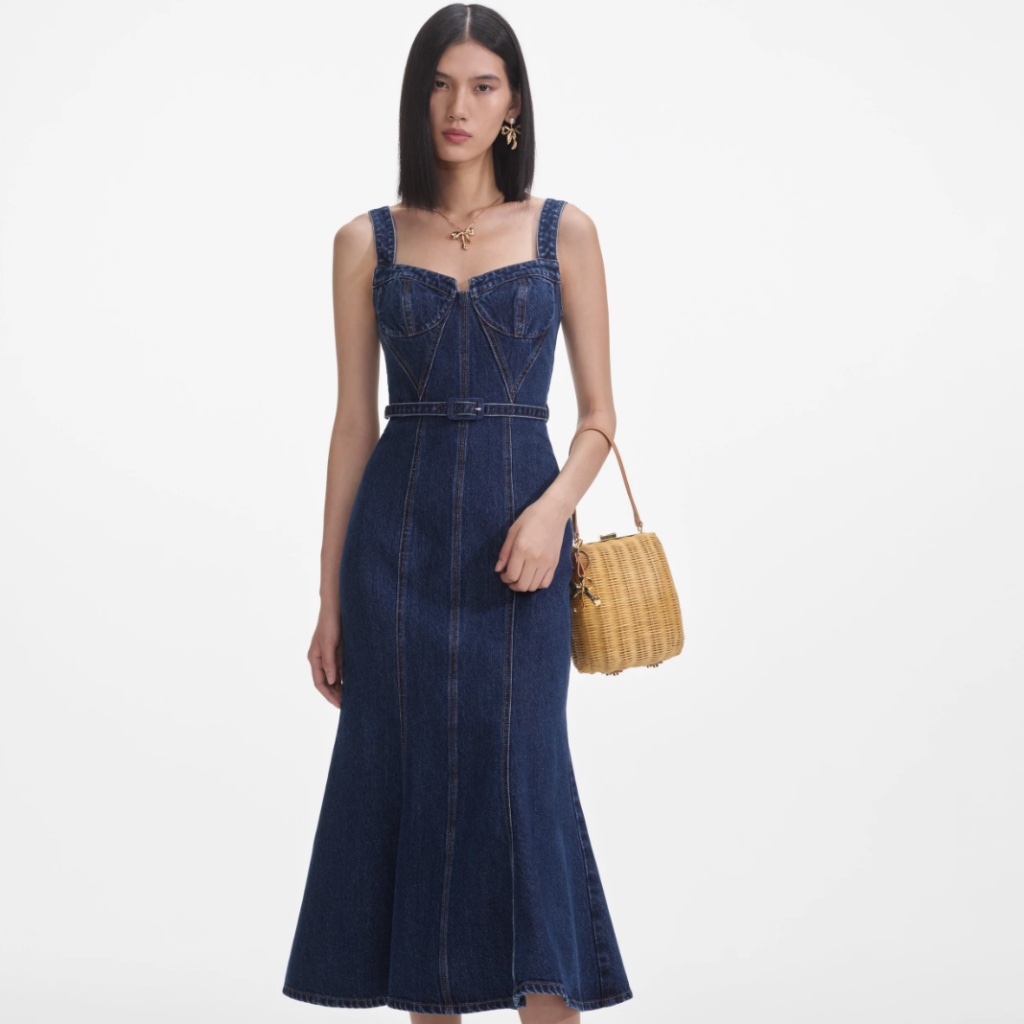 Self-Portrait - Denim Sweetheart Midi Dress - Us6 - Msrp $495 - Nwt
